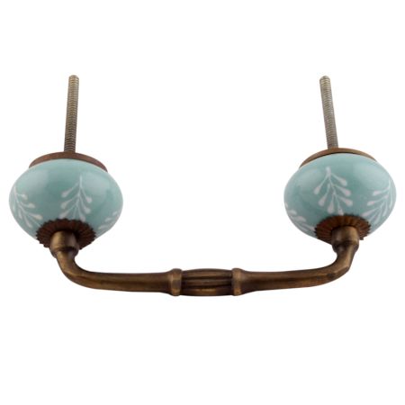 Sea Green Leaf Floral Ceramic Bridge Handles